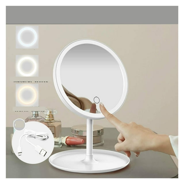 LED Makeup Mirror With Light Lamp With Storage Desktop Rotating Cosmetic Mirror Light Adjustable Dimming USB Vanity Mirror ,Widely Use