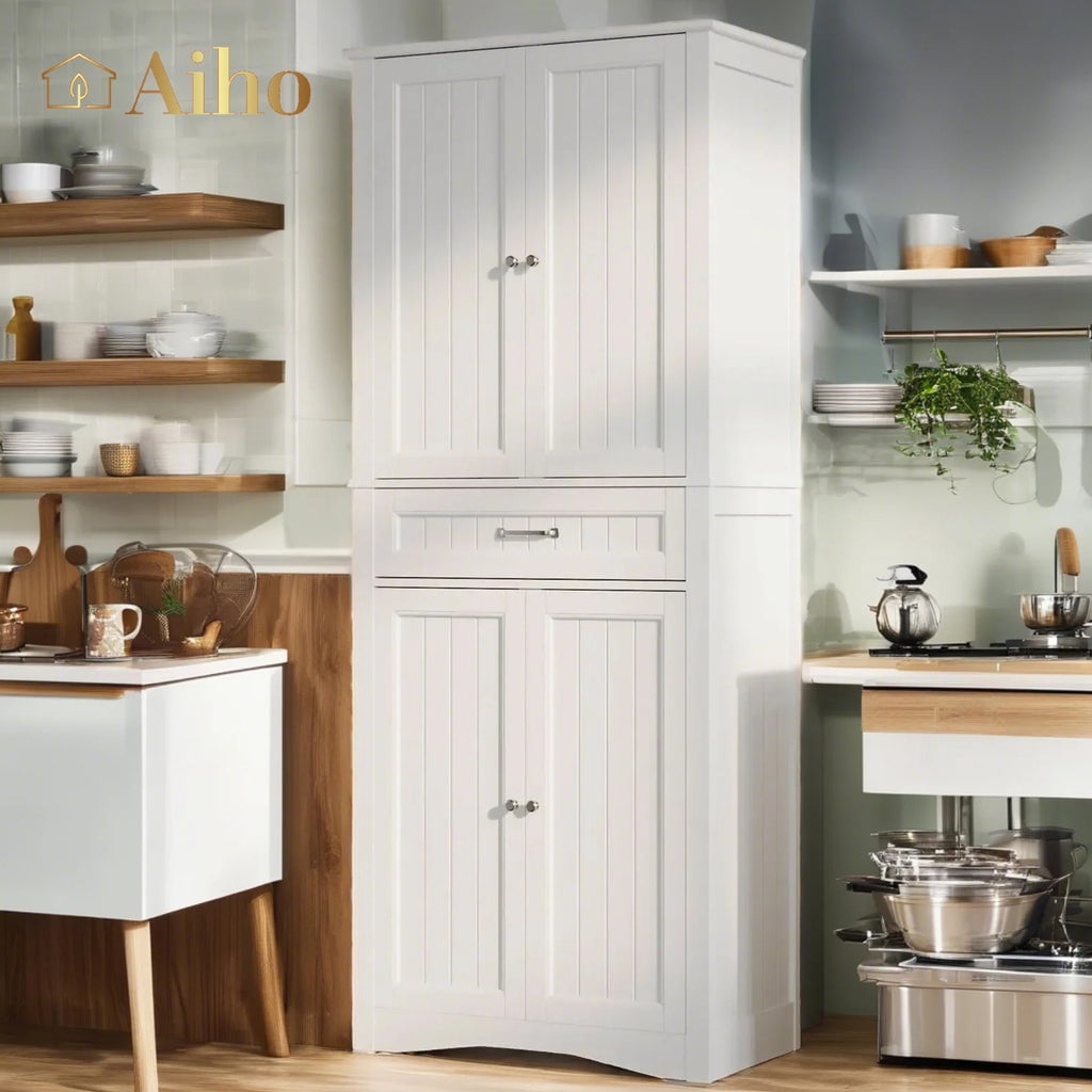 Aiho 71" Kitchen Pantry Storage Cabinet, Storage Cabinet with Barn Doors, Drawer, Adjustable Shelves(图4)