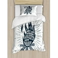 thumbnail image 1 of Saying Duvet Cover Set Twin Size, Sketchy Grunge Interpretation of Hand Drawn Campfire with Phrase Bonfire, Decorative 2 Piece Bedding Set with 1 Pillow Sham, Dark Night Blue White, by Ambesonne, 1 of 3