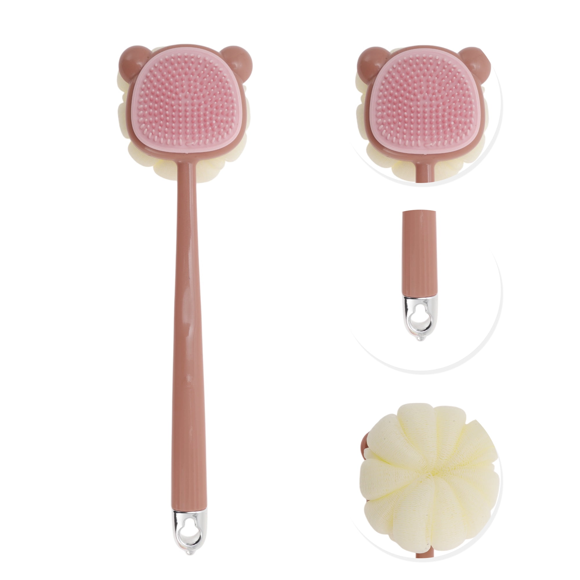 Unique Bargains Cartoon Long Handle Double-sided Bath Brush 1 Pc Beige, Red