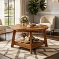 thumbnail image 2 of Fnova 31.5 Inch Solid Wood 2-Tier Round Coffee Table with Storage Shelf, Farmhouse Center Table, Accent Cocktail Table for Living Room, Home Office, Brown, 2 of 15