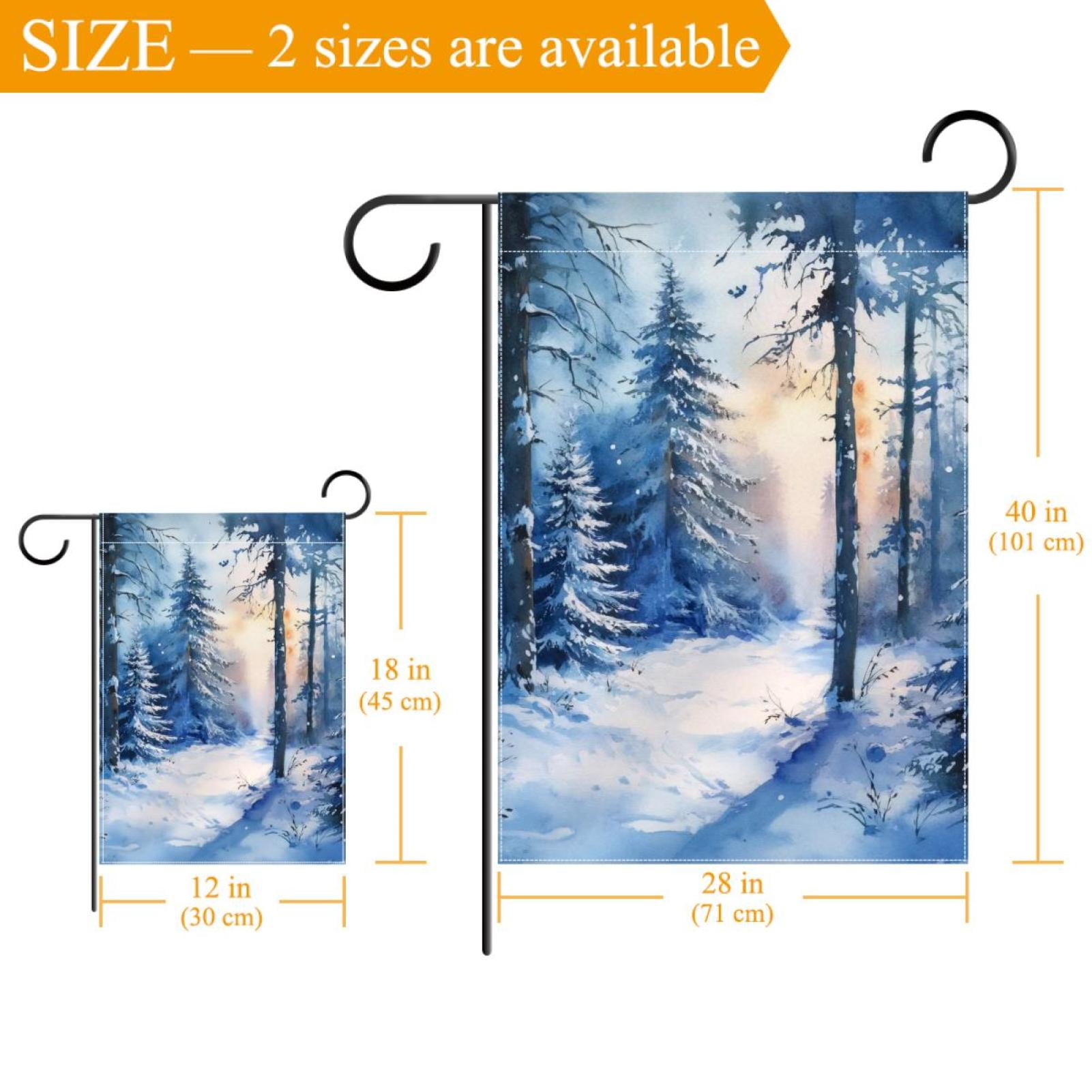Watercolor Winter Scenery Seasonal Christmas Nature Double Sided Garden Flag Decorative Weather Resistant Yard Flag, Large DIY Vertical Flag for Farmhouse Patio Lawn, 28x40 Inch