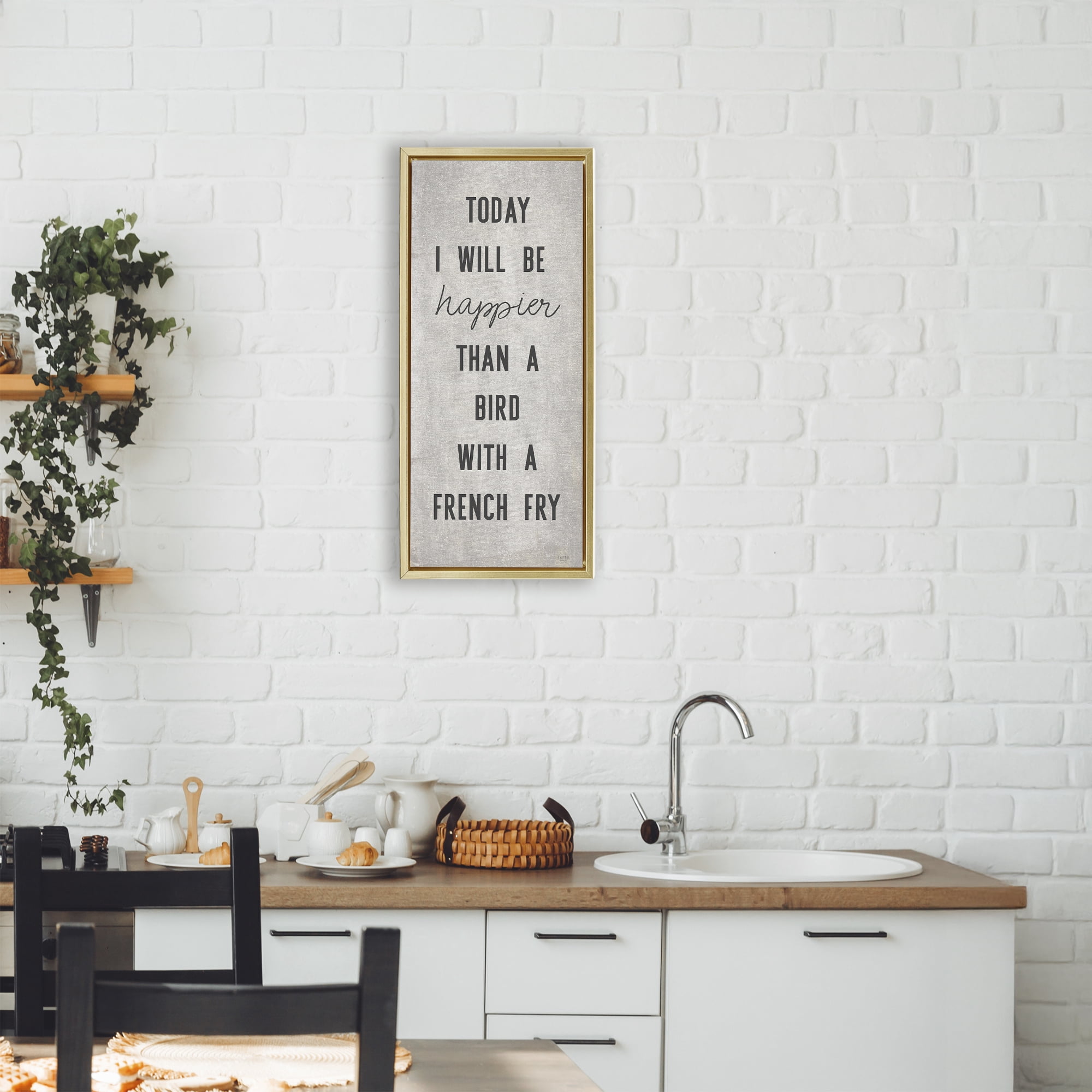 Stupell Industries Bird With A French Fry Gold Framed Floater Canvas Wall Art, design by Lux + Me Designs