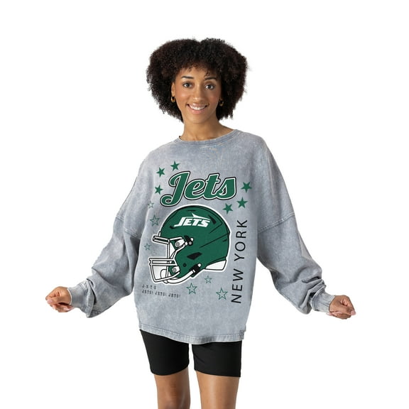 Women's Gameday Couture Gray New York Jets Starbound Oversized Snow Wash Long Sleeve T-Shirt