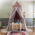 thumbnail image 6 of Bed Canopy for with Lights,Double Layer Princess Round Dome Dreamy Mosquito Net Bedding Girls Room Castle Play Tent Hanging House Decor Reading Nook Canopies(Jujube Red/White), 6 of 14