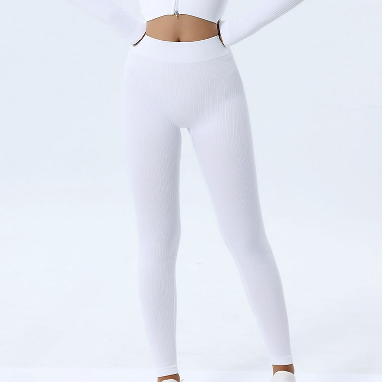Jalioing Yoga Pant for Women Seamless Cropped High Waist Stretch Skinny  Flattering Soft Basic Workout Trouser (Medium, White)