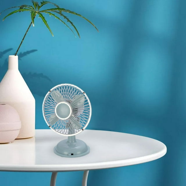 Mini ventilador de escritorio Ventilador portátil personal USB Recargable Interior 2 velocidades Ventiladores de mesa Sacudir la cabeza Pequeño ventil Azul claro BLESIY Abanico portátil
