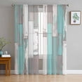 thumbnail image 3 of Turquoise Gray Semi Sheer Curtains 108 Inch Length 2 Panels Set, Country Retro Mottled Texture Wood Grain Sheer Kitchen Curtain Privacy Voile Window Curtain for Living Room Bedroom Rod Pocket Drapes, 3 of 7