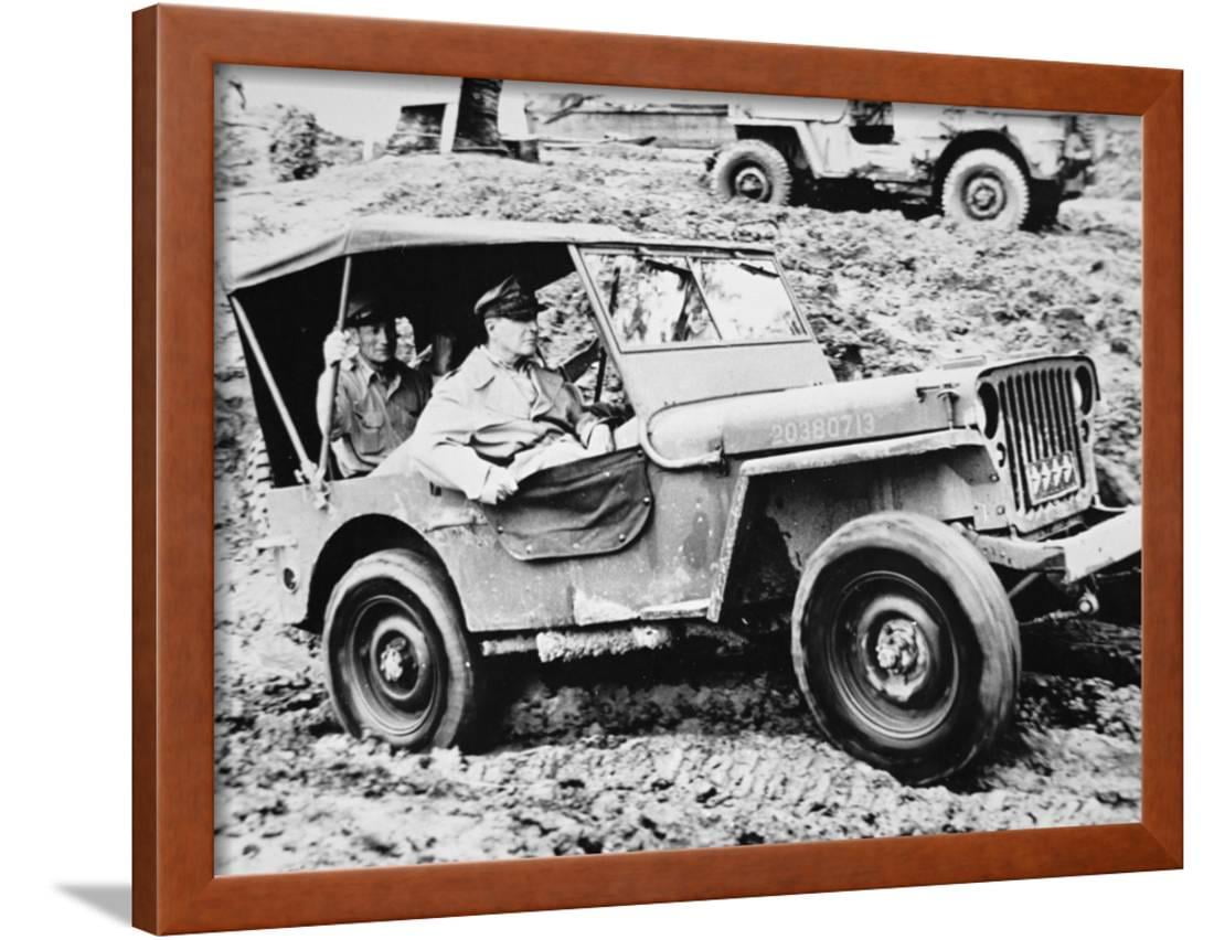 Art print POSTER General Douglas MacArthur Riding in Jeep