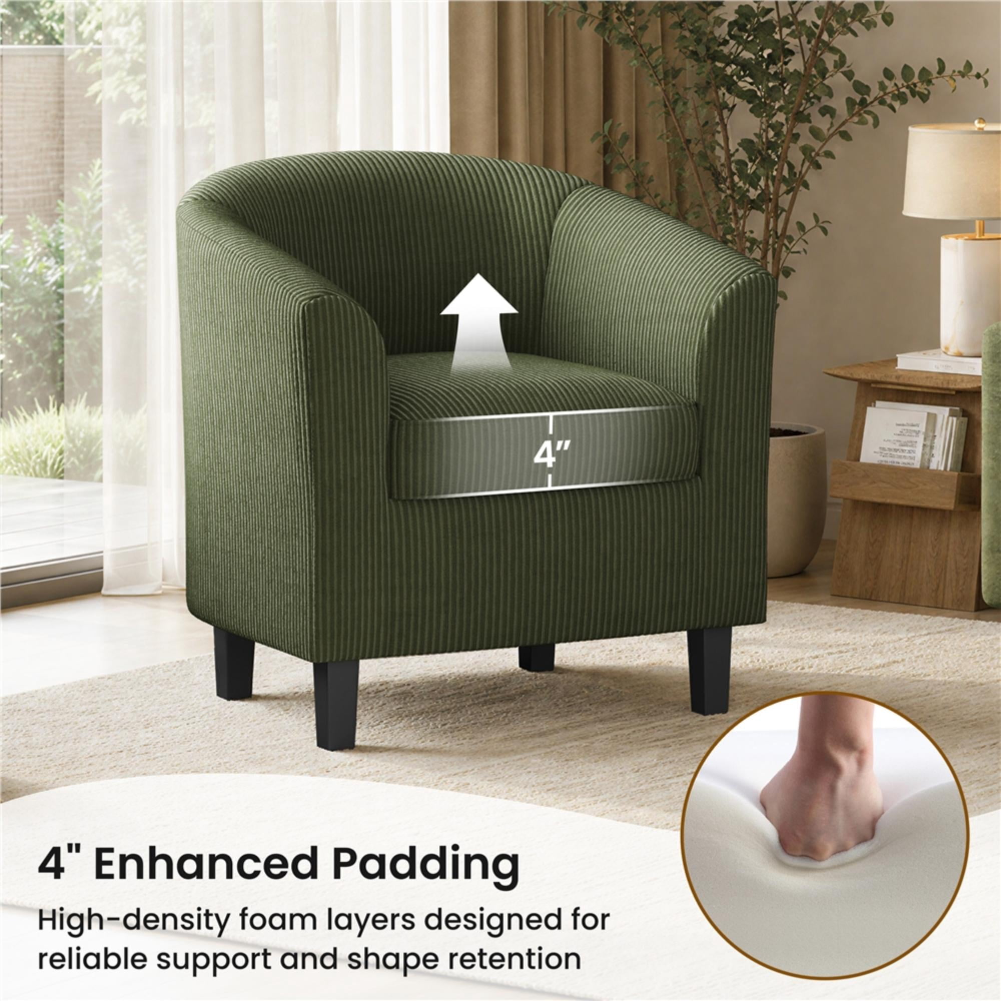 Renwick Upholstered Corduroy Fabric Accent Arm Chair for Living Room, Set of 2, Dark Green