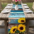 thumbnail image 6 of Farmhouse Sunflowers Leaves Table Runner 36 Inches Long,Kitchen Dining Tablerunners Vintage Blue Wood Grain Linen Table Runners Dresser Scarves for Home Dinner Wedding Holiday Party Decor, 6 of 9