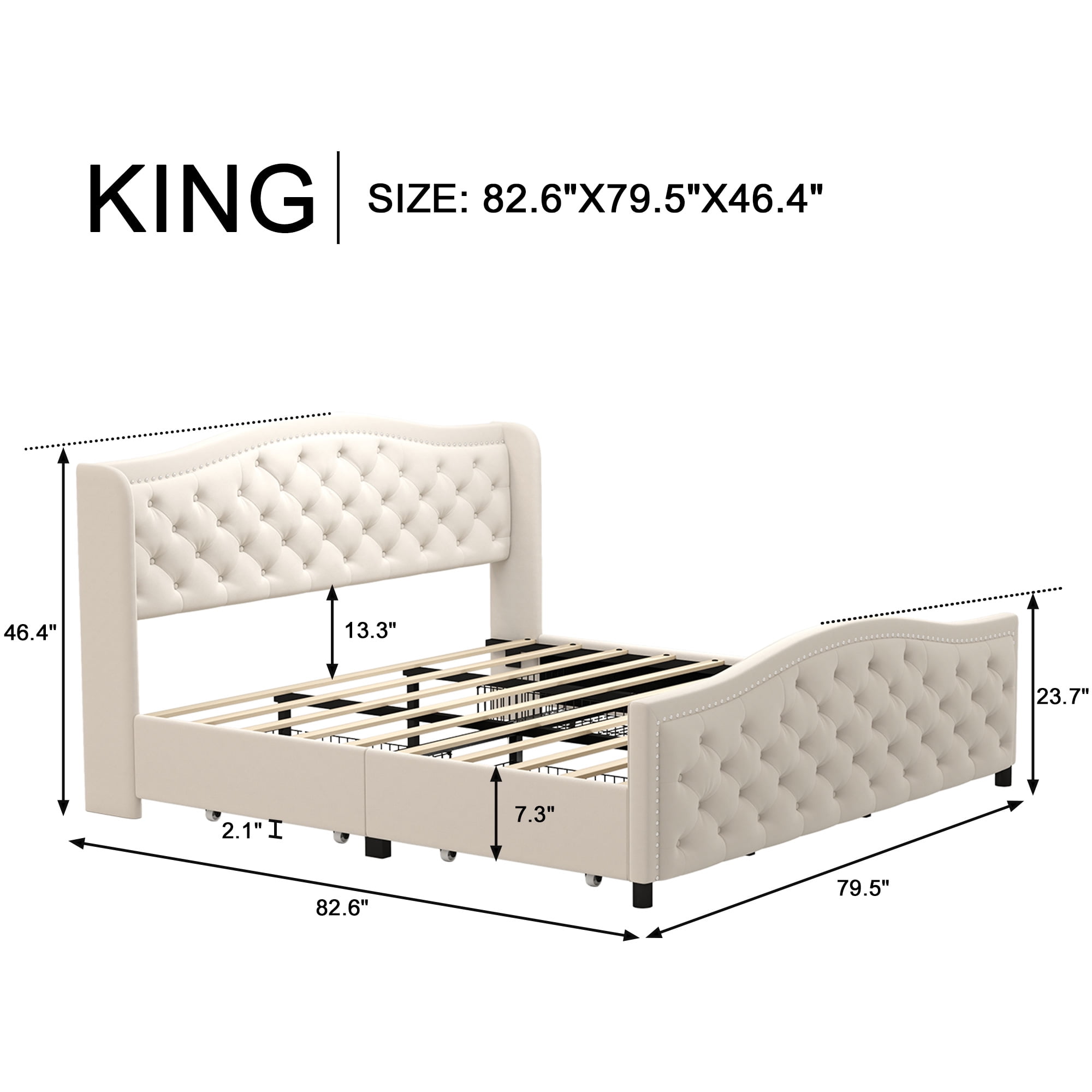 Bonzy Home King Size Bed Frame with Storage Velvet Upholstered Sleigh Bed with Headboard Button Tufted Easy Assembly Luxury