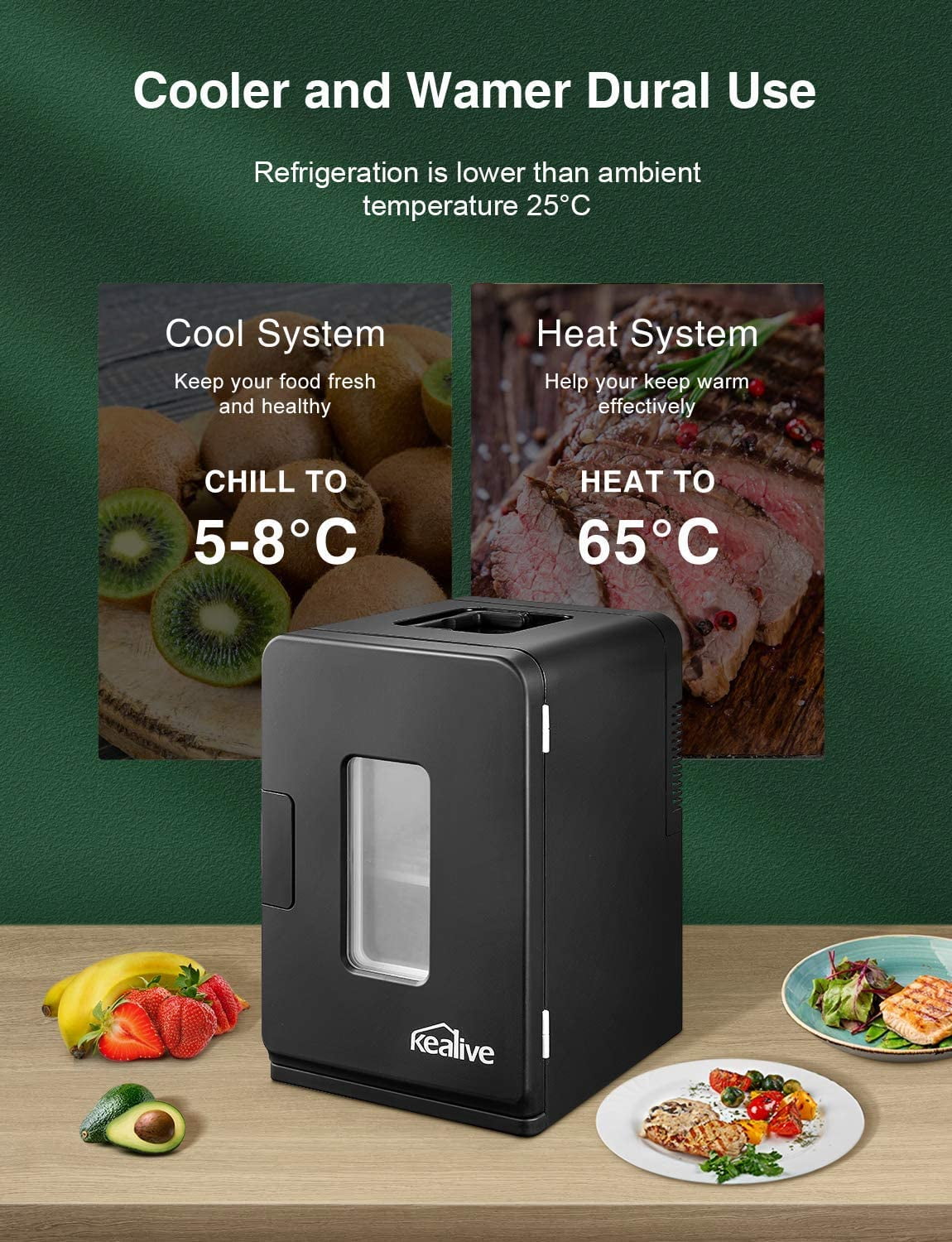 NORTHCLAN Mini Fridge, 15 L/21 Can Personal Refrigerator, Portable Cooler  &Warmer, Beverage & Skincare, 110V/12V, Black, Width 11.8, New 