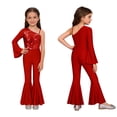 thumbnail image 5 of vastwit Kids Girls One Shoulder Flared Jumpsuit with Sequins Fancy Romper Disco Dance Party Outfit Red 12, 5 of 6