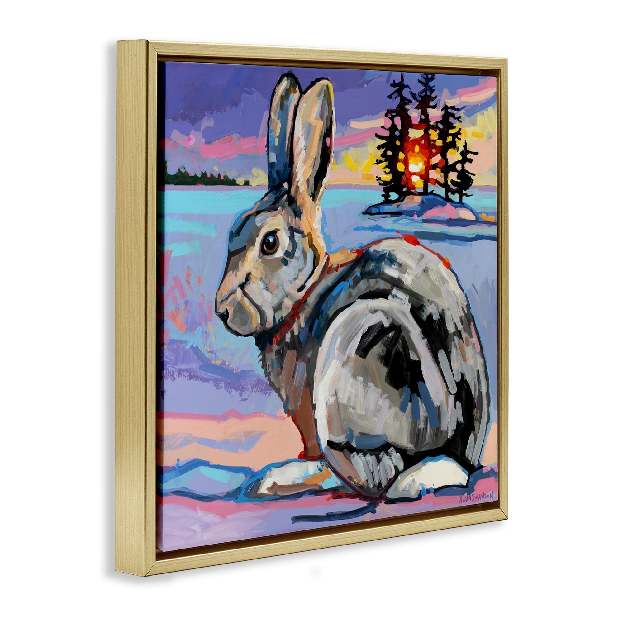 Runaway Goliath Rabbit Gold Framed Floater Canvas Wall Art, design by Adam Swanson