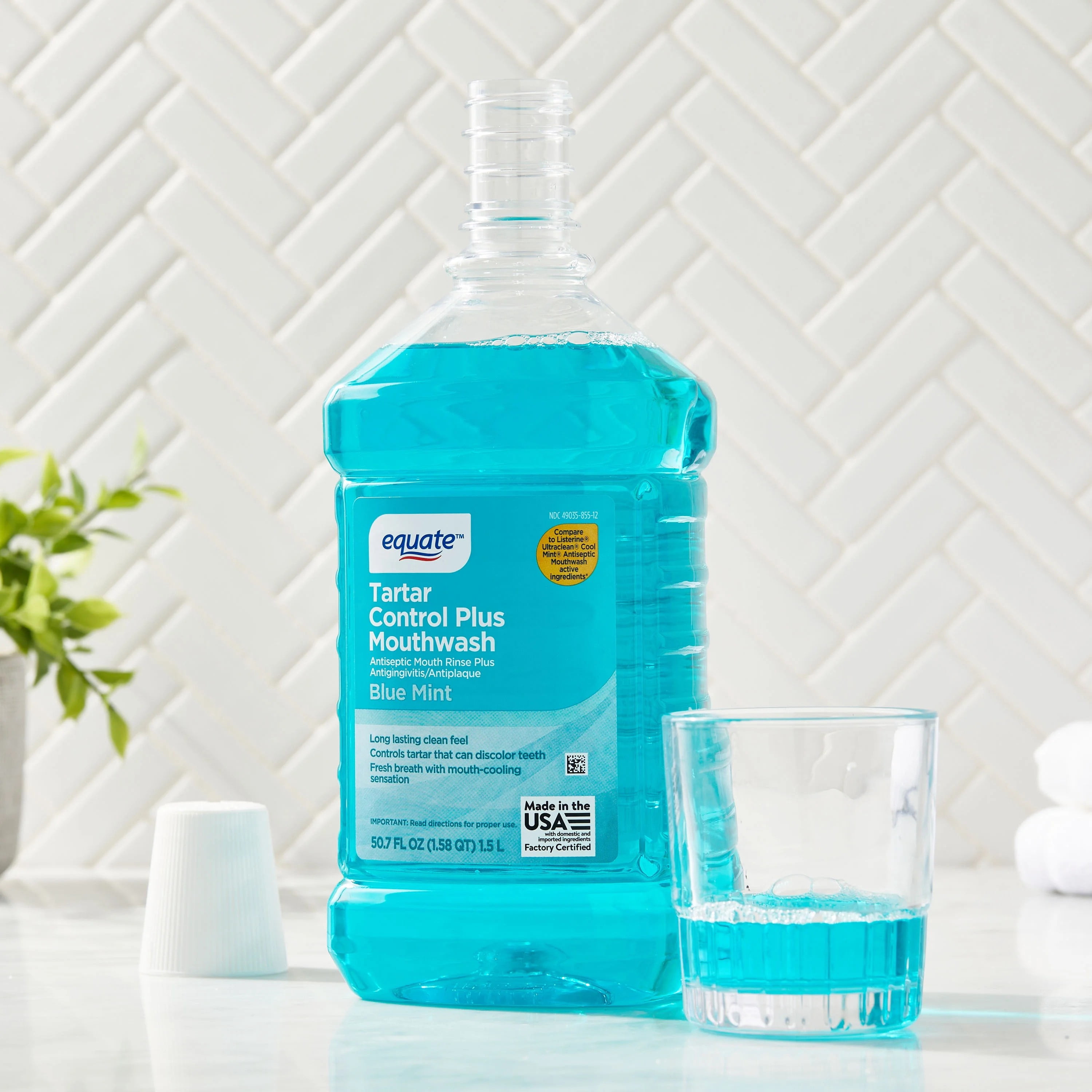 (4 pack) Equate Tartar Control Plus Mouthwash, Blue Mint, 1.5 L
