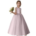 thumbnail image 6 of Elegant V-Back Satin Dress for Girls, Formal Flower Girl Gown for Wedding Birthday Party, Toddler Communion Dress with Bow Sash, 6 of 7