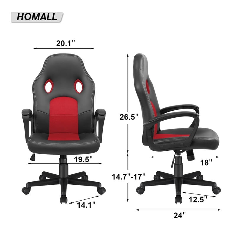 Homall Gaming Chair Leather Office Chair High Back Ergonomic Adjustable Swivel Executive Computer Chair Rolling Task,Red