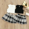 thumbnail image 3 of Douhoow Toddler Girls Clothes Sets Strap Sleeveless Knit Vest Plaid Pleated Skirts 0-4Y, 3 of 9