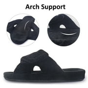 Women's Arch Support Slippers Memory Foam Orthotic Heel Cup Arthritis Edema House Shoes with Velcro Closure, Black 8