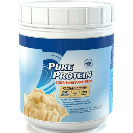 Pure Protein 100% Whey Protein Powder, Vanilla Cream, 25g Protein, 1