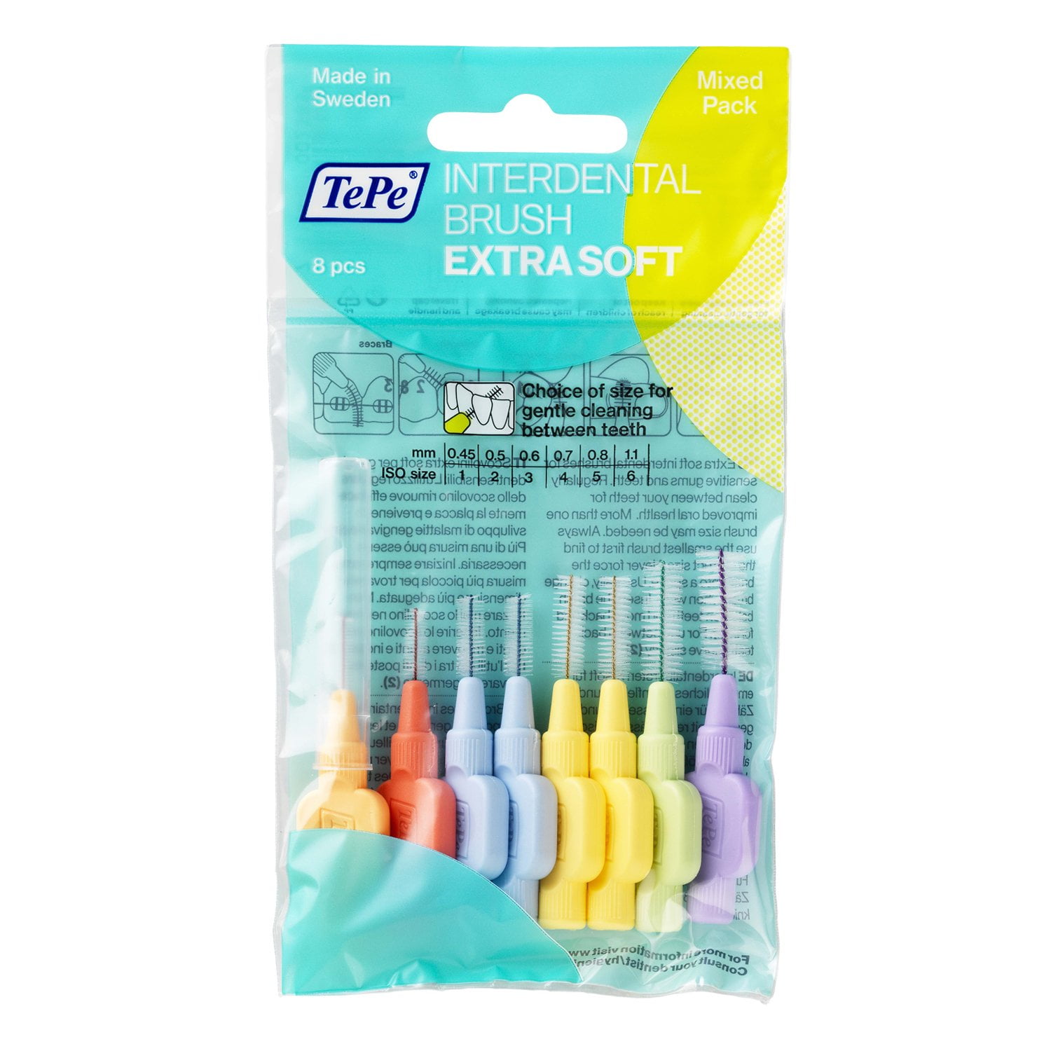 TEPE Interdental Brush Extra Soft Cleaners Mixed Pack - Dental Brushes Between Teeth 8 Pack, 0.45 to 1.1 MM