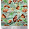 thumbnail image 1 of Soimoi Green Modal Satin Fabric Apricot, & Oaknut Fruits Printed Craft Fabric by The Yard 42 Inch Wide, 1 of 1