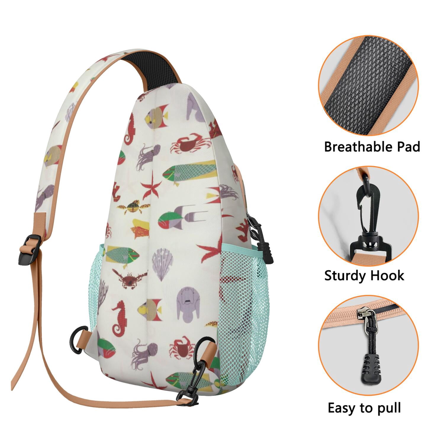 Marine Life Crossbody Bag - Ocean Themed Anti-Theft Shoulder Backpack for Travelers - Versatile Wear with Zipper Pockets for Summer Outdoor Activities