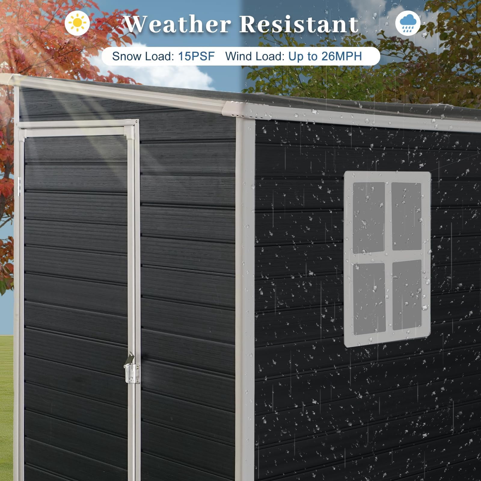 4x8 FT Lean to Shed with Floor, Resin Storage Shed & Outdoor Storage Clearance with 2 Windows, Backyard Storage Sheds for Garden, Patio, Backyard, (Black)