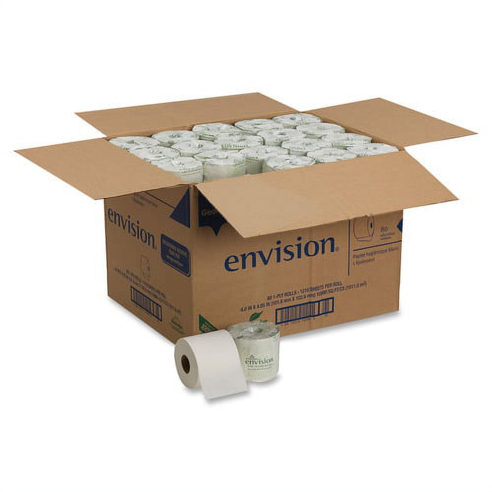 Envision Standard Roll Toilet Paper by GP Pro 1 Ply 4" x 4.05" 1210 Sheets Roll White Chlorine Free, Strong, Absorbent, Eco Friendly for Bathroom, Educational Facilities 1210 80 Carton.