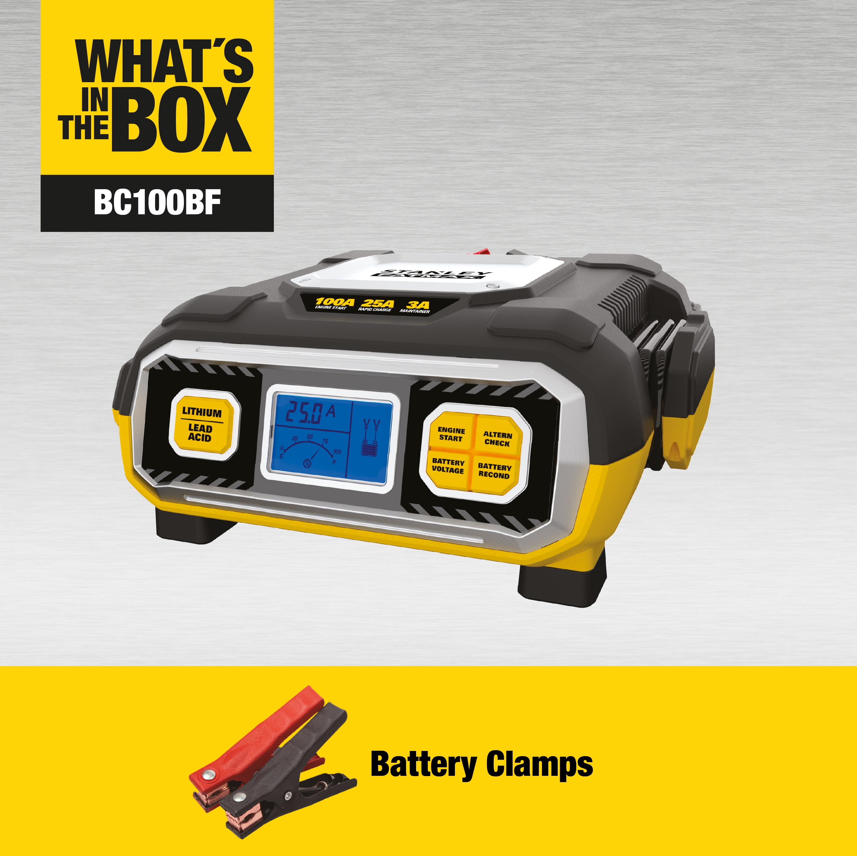 Stanley FatMax BC100BF 100 Amp Battery Charger & Maintainer For Lead Acid & Lithium Batteries, New