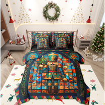 Manfei Retro Christmas Nutcraker 7-Piece Twin Bedding Sets,Merry Christmas Bedding Comforter Set,Retro Watercolor Glass Sheet Sets For Teens,Ultra Soft Home Decor Reversible