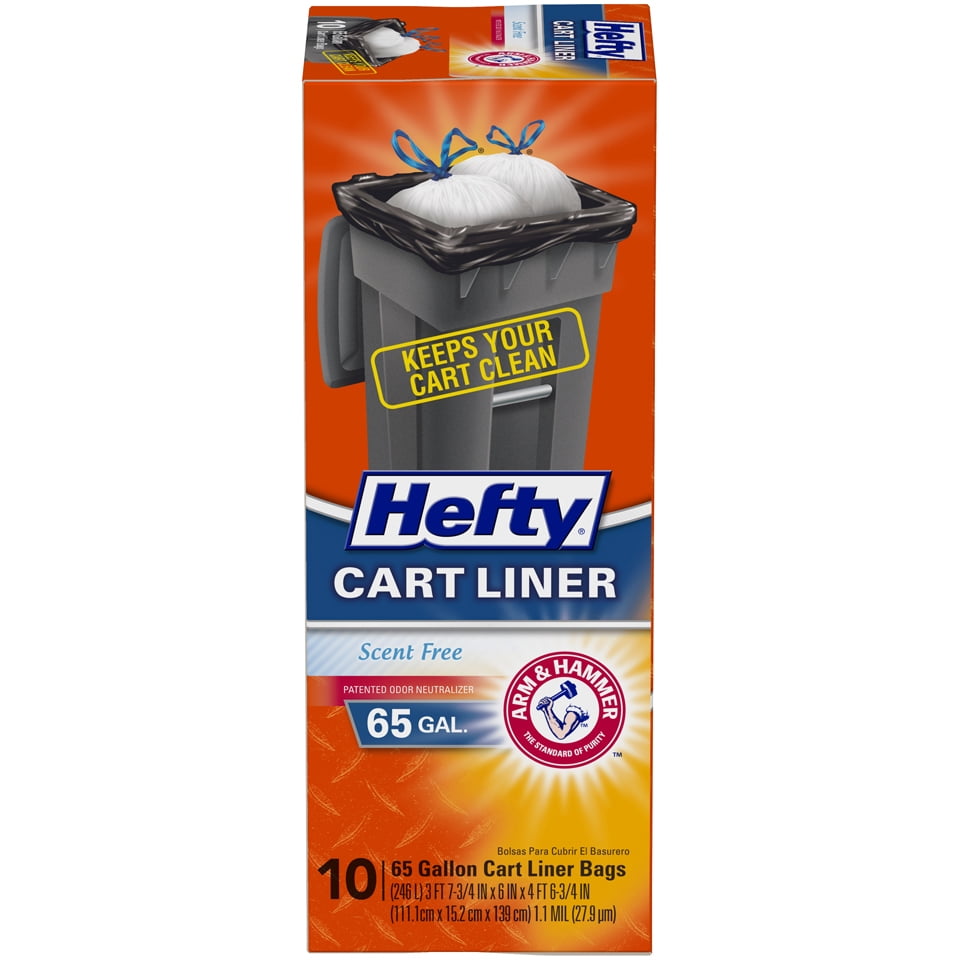 Hefty® Cart Liner Trash Bags, 65 Gallon, 10 Bags (Scent Free, Arm