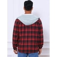 thumbnail image 3 of DARING DIVA Men's Fleece Lining Drawstring Hooded Plaid Shirt Jacket M Black Red, 3 of 7