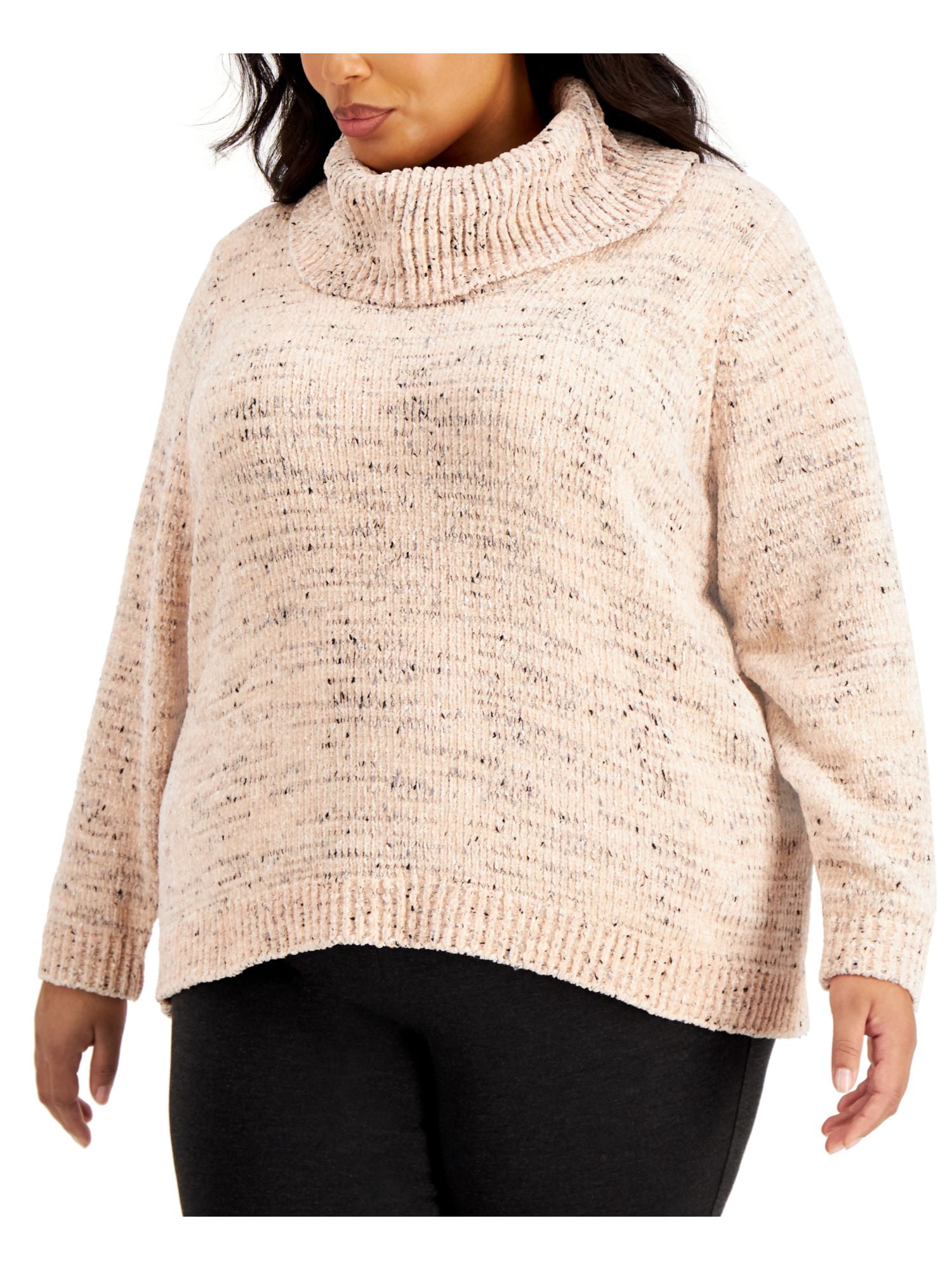 CALVIN KLEIN Womens White Speckle Long Sleeve Evening Sweater Plus Size: 1X  