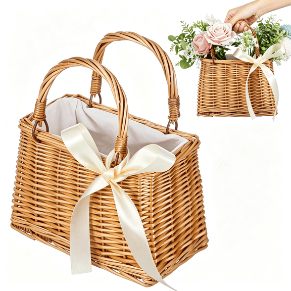 GASTROPOD Wicker Handbag-Rattan Woven Bag Wicker Purse Tote Boho Style Straw Beach Bag Tote for Women Summer Clutch Wedding Flower Girl Basket Flower Girl Baskets