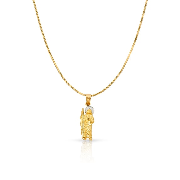 Ioka-14K Two Tone Gold Jesus Charm Pendant with 0.9mm Wheat Chain Necklace - 16"