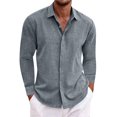 thumbnail image 2 of Men's Long Sleeve Shirt Button Down Collar Loose Fit Cotton Linen Solid Color for Spring Fall Comfort Wear,Dark Gray,3XL, 2 of 7