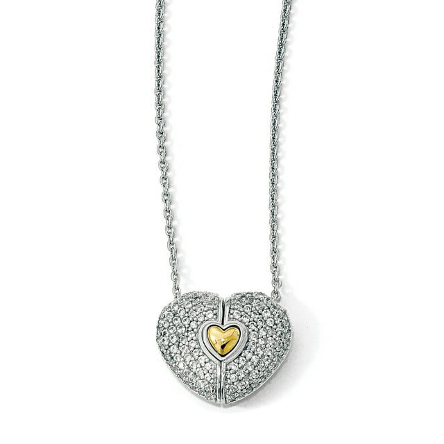 Sterling Silver Gold-plated w/Sapphire Magnetic Heart Adjustable Necklace Inch