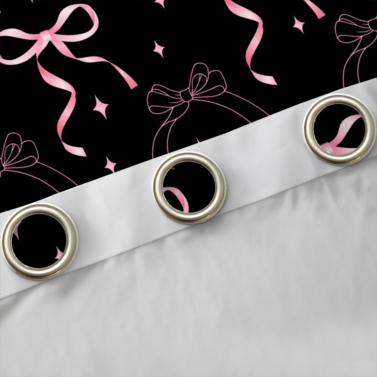 jejeloiu Kawaii Bow Stars Black Out Curtains,Girls Bow Knot Curtains Pack of 2 (42x63 Each),Pink Black Bedroom Curtains,Breathable Bedroom Decorative