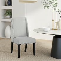 Roundhill Furniture Hirima Modern Elegance Dining Chairs Set of 2 - Light Gray Upholstery with Matte Black Nailhead Trim