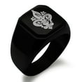 thumbnail image 1 of Stainless Steel Crown Fleur De Lis Engraved Square Flat Top Biker Style Polished Signet Ring, 1 of 1