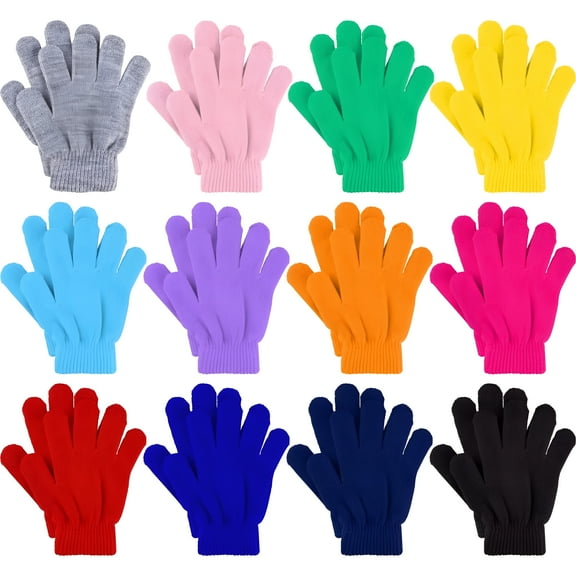 TELOLY 12 Pairs Kids Gloves Winter Toddler Gloves Full Fingers Knit Gloves Children Stretchy Warm Gloves Bulk for Boys Girls