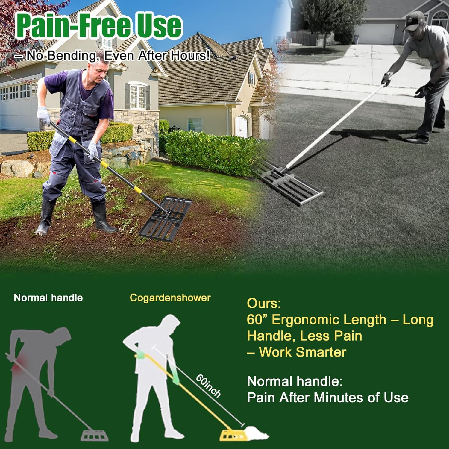 LCOKEIY Lawn Leveling Rake, Level lawn Tool 17" x 10", 5ft Adjustable Long Handle Level Lawn Rake for Soil Grass Golf Field