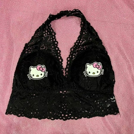 Cartoon Cute Hellokittys Anime Embroidery Printing Sexy Halter Neck Lace Backless Bra Underwear Breathable Comfortable Girls