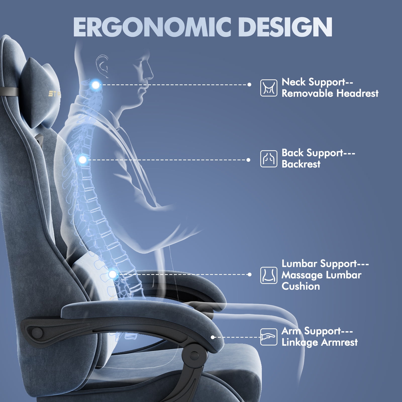 Lointain Velvet Fabric Gaming Chair with Footrest, Ergonomic Gamer Chair for Adult, Reclining Office Chair, High Back Compute Chair with Massage, Racing Video Game Chairs for Home Office (Green)