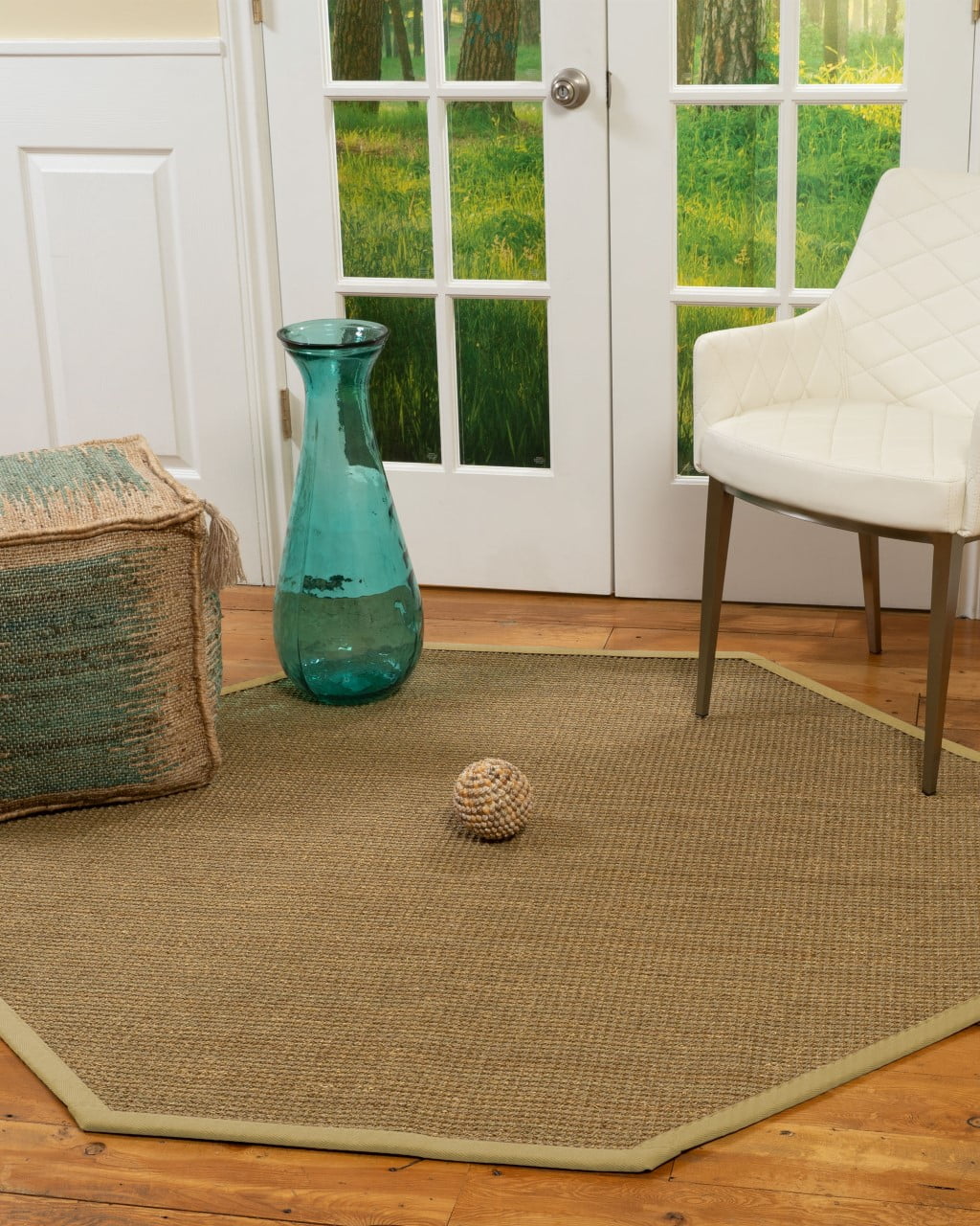 Natural Area Rugs Hamptons Custom Seagrass Rug, 5', Octagon Sage Border