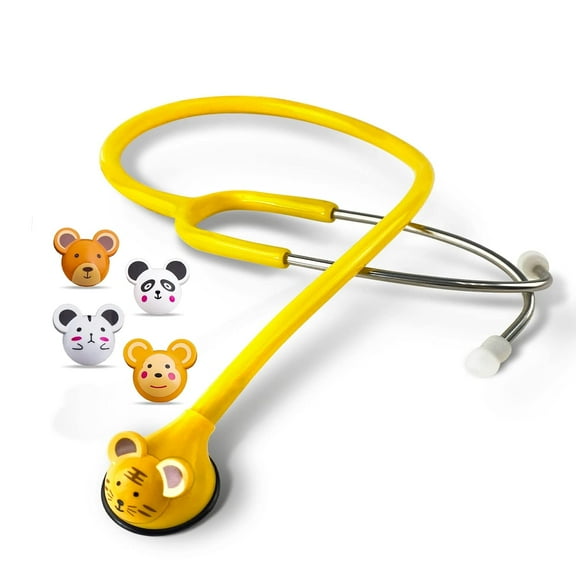 SCIAN Real Working Stethoscope - 5 Interchangeable Cartoon Heads, Professional Quality for Doctors, Nurses, Clinicians and Home Use with Multiple Colors(Yellow)