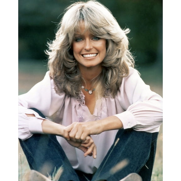F. Fawcett Beautiful 1970's Pose Seated Outdoors In Blue Jeans 24X36 Classic Hollywood Poster