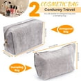 thumbnail image 2 of 2 Pieces Corduroy Makeup Bag Set, Small Cosmetic Pouch Case with Zipper, Cute Travel Toiletry Bag Organizer for Girls Women Gifts Purse Storage (Gray), 2 of 7